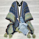 One Size Fits Most Navy Dalila Colorful Crochet ruana/cardigan