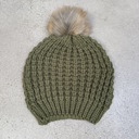 Olive  Aspen Textured Knit Beanie with Pom Pom