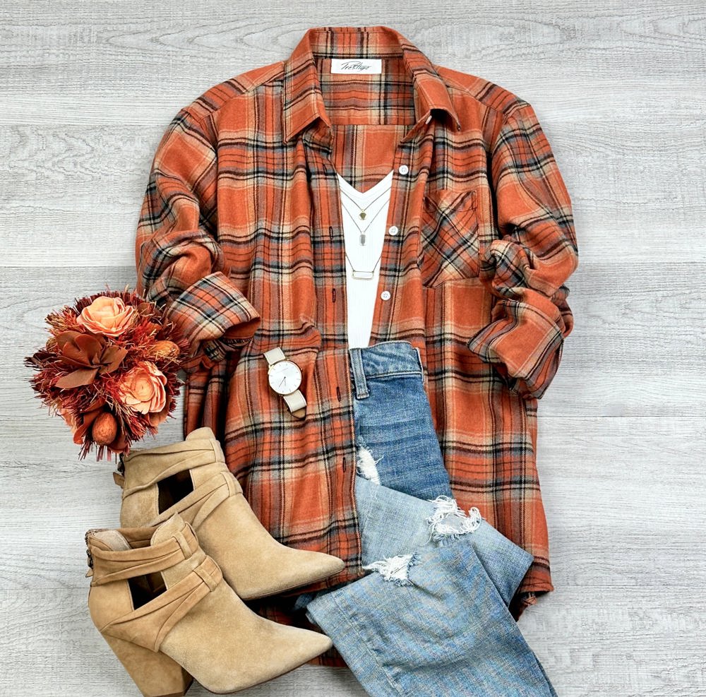 Oversized Long Sleeve Button up Plaid Fall Flannel