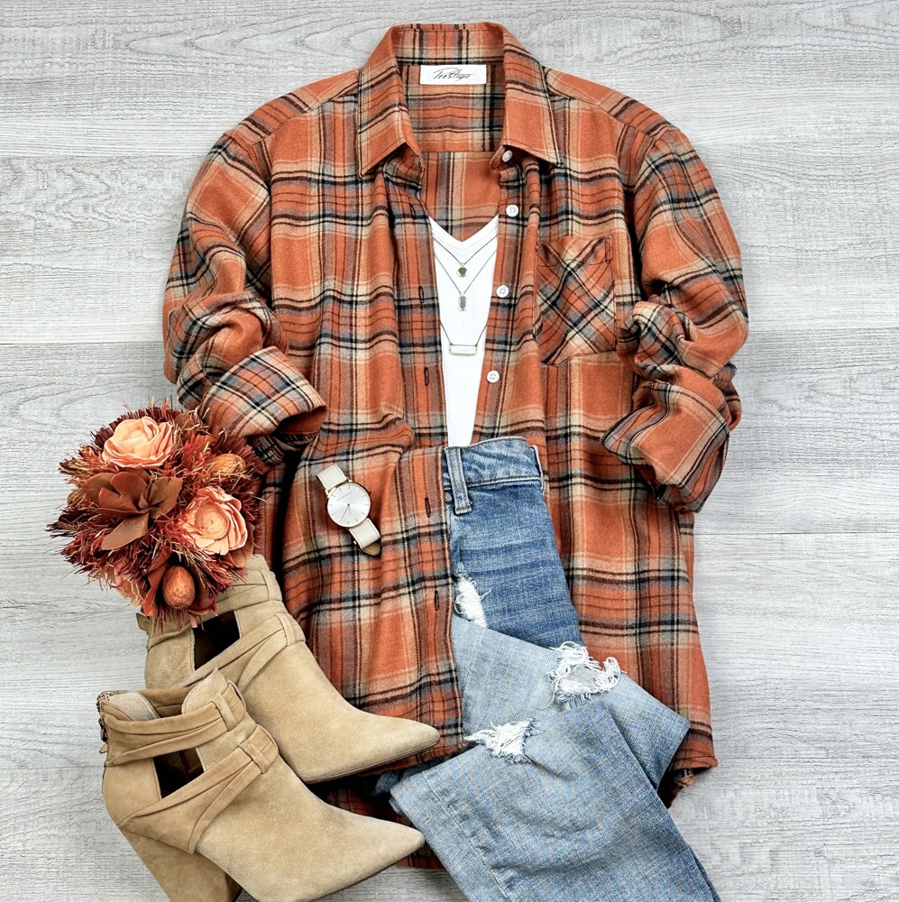 Oversized Long Sleeve Button up Plaid Fall Flannel