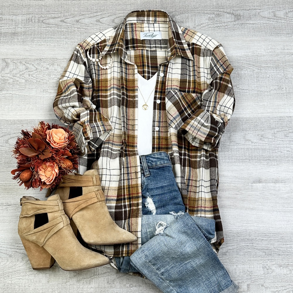 Oversized Long Sleeve Button up Plaid Fall Flannel