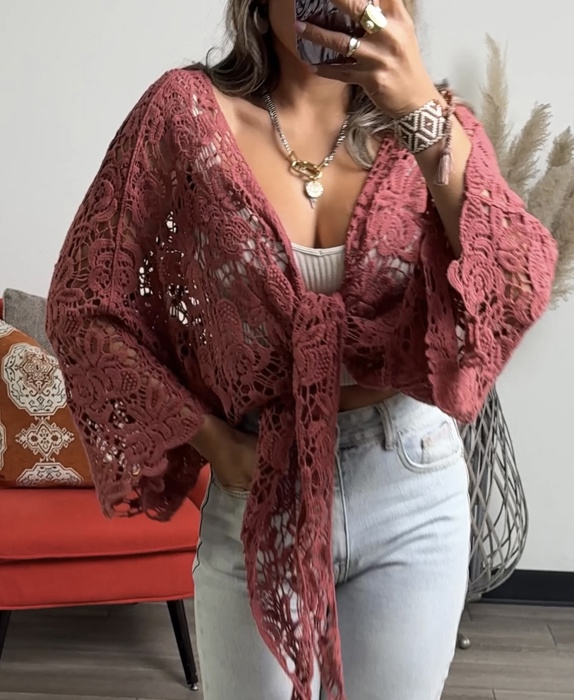 Layla Embroidered  Floral Kimono Wrap