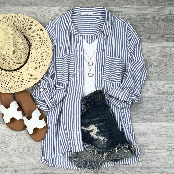 Long Sleeve Striped Button Down Shirt – Women’s Fall Casual Blouse