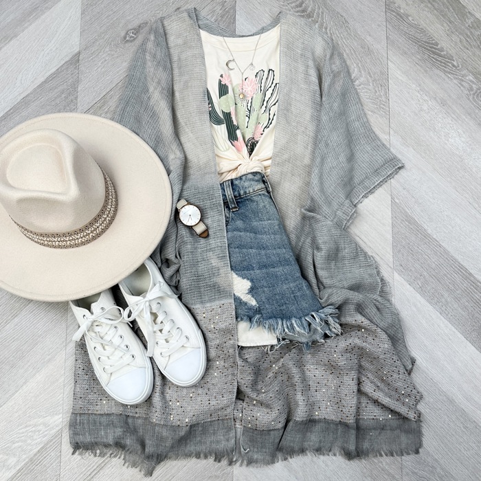 Sequin Frayed Edge Kimono
