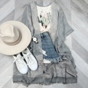 One Size Fits Most Gray Sequin Frayed Edge Kimono