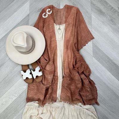Sequin Frayed Edge Kimono