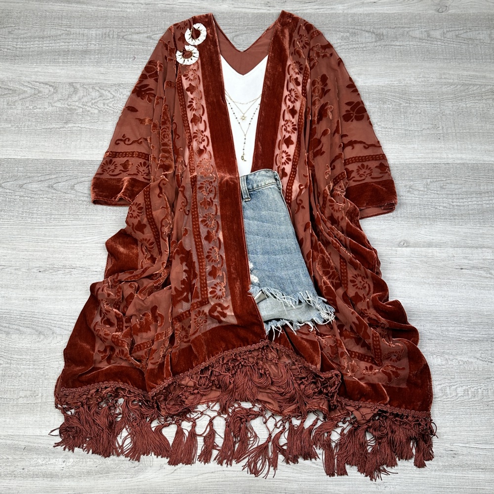 Velvet Mesh Boho Kimono