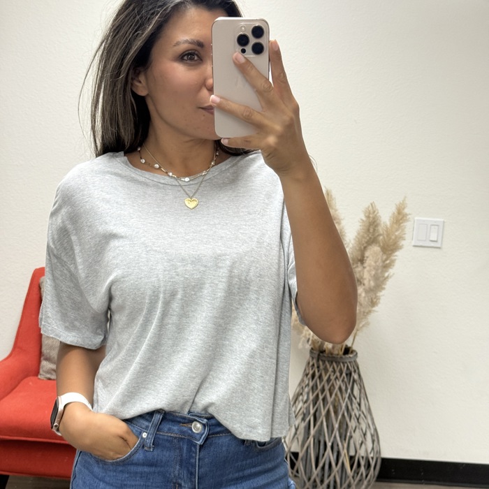 Juliana Oversized Short Sleeve Cropped Basic Tee