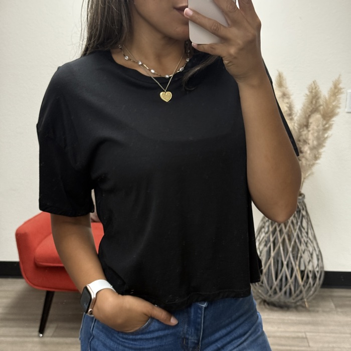 Juliana Oversized Short Sleeve Cropped Basic Tee