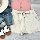Small Khaki Casual Linen Blend Shorts