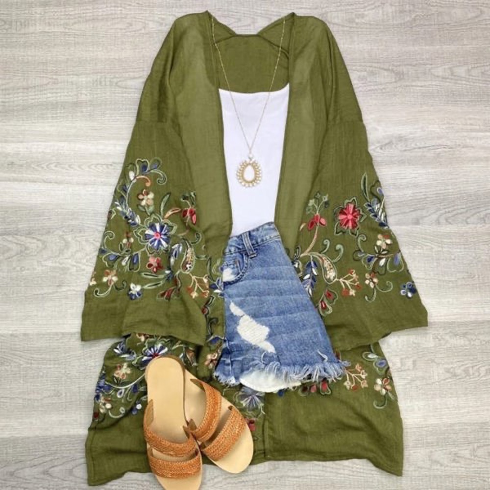 Long sleeve Embroidered Summer Cardigan