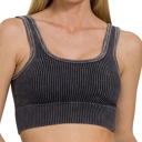 S-M Black Lisa Acid Washed Ribbed Bralette
