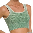 S-M Dark Green Lisa Acid Washed Ribbed Bralette