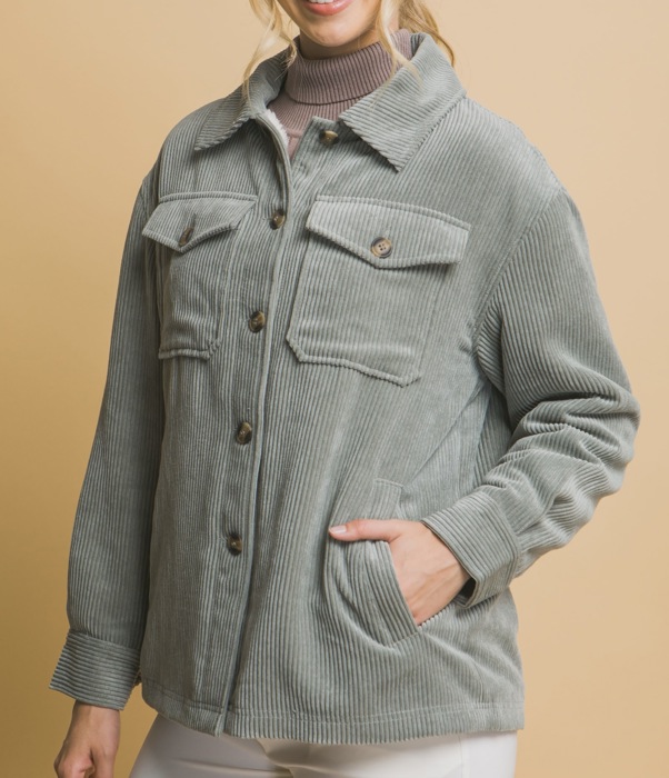 Corduroy Button Up Jacket With Sherpa