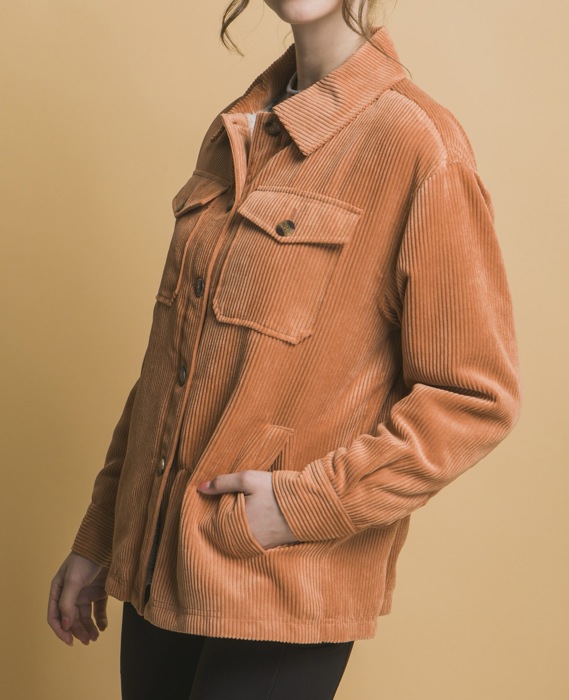 Corduroy Button Up Jacket With Sherpa