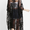 One Size Fits Most Black Vivian Lace Embroidered Kimono