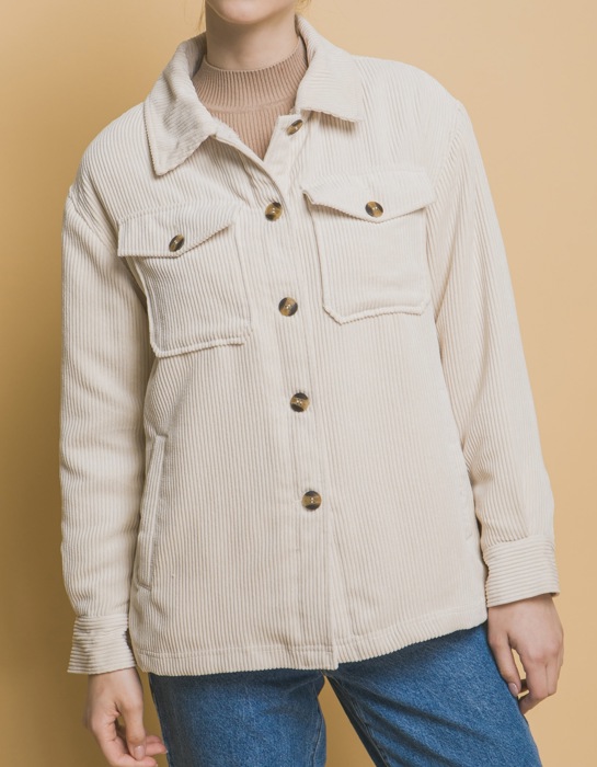 Corduroy Button Up Jacket With Sherpa