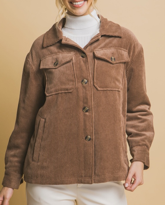 Corduroy Button Up Jacket With Sherpa