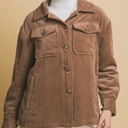Small Cocoa Corduroy Button Up Jacket With Sherpa