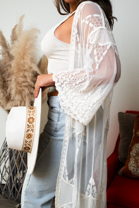 Star 3/4 Sleeve Long Boho Chic Kimono