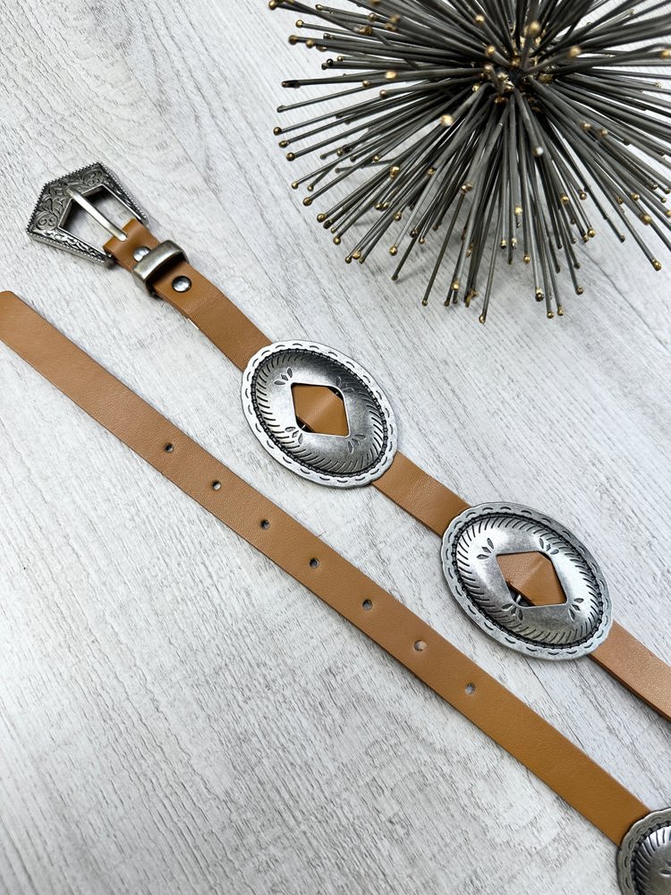 Karina Oval Disc Faux Leather Belt