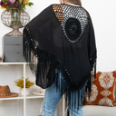 One Size Fits Most Black Medallion Boho Tassel Kimono