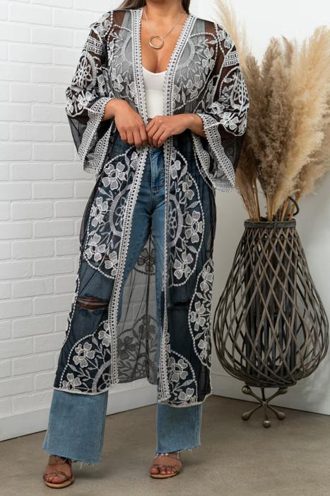 Nadia Mesh Embroidered Boho Lace Kimono