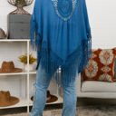 One Size Fits Most Blue Medallion Boho Tassel Kimono