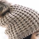 Mocha  Aspen Textured Knit Beanie with Pom Pom