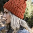 Pumpkin Paty Chunky Cable Knit Beanie with Fluffy Pom 