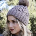 Gray Paty Chunky Cable Knit Beanie with Fluffy Pom 