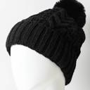 Black Paty Chunky Cable Knit Beanie with Fluffy Pom 