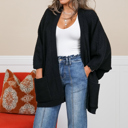 One Size Fits Most Black Catalina Ribbed Knit Cardigan