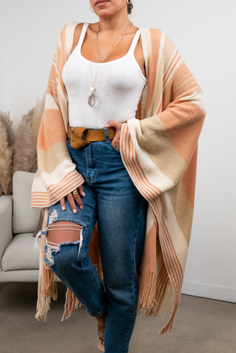 Brianna Striped Frayed Edge Ruana