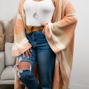 One Size Fits Most Peach Brianna Striped Frayed Edge Ruana