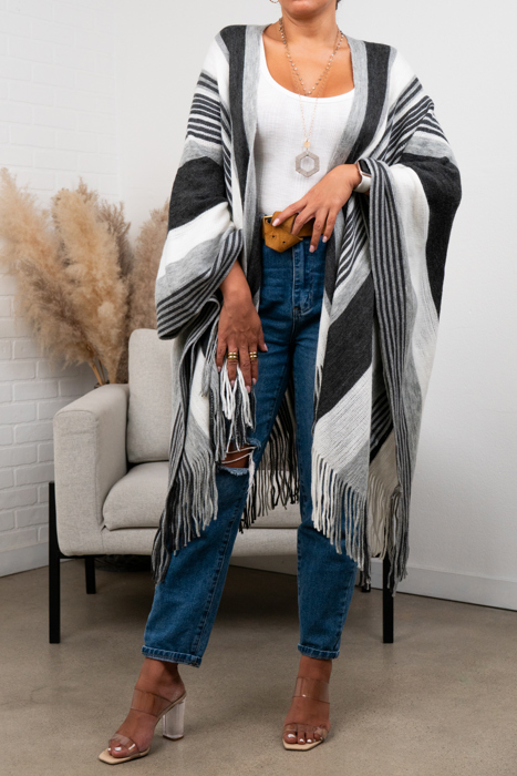 Brianna Striped Frayed Edge Ruana