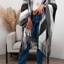 One Size Fits Most Gray Brianna Striped Frayed Edge Ruana