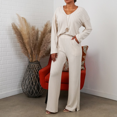 Alice Ribbed Knit Sweater V Neck Loungewear 2 Piece Set