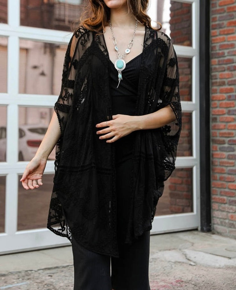 Emily Embroidered Mesh Kimono