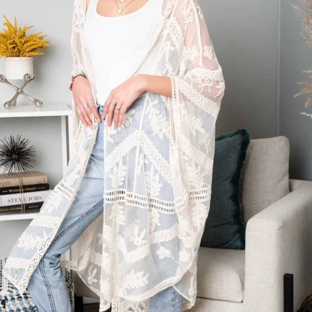 Emily Embroidered Mesh Kimono