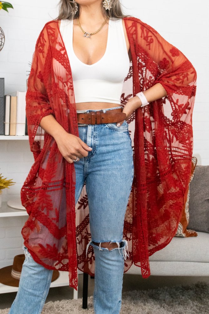 Emily Embroidered Mesh Kimono