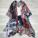 One Size Fits Most Red Boho Print Lightweight Kimono