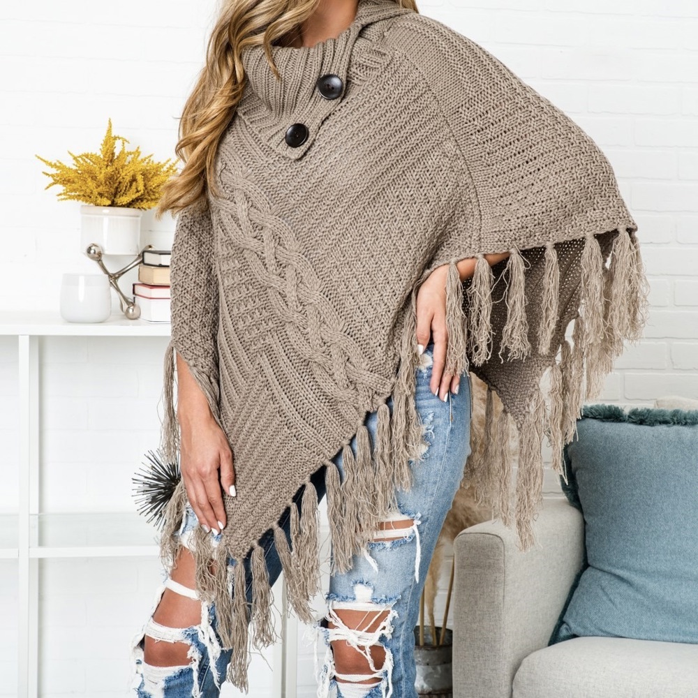 High Neck Multi Tasseled Poncho