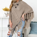 Mocha  High Neck Multi Tasseled Poncho