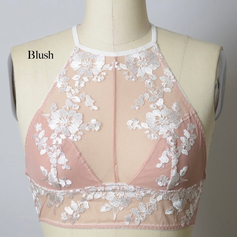 Madeline Embroidered sheer High neck Bralette