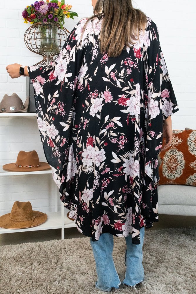 Floral Butterfly Sleeve Kimono