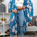 One Size Fits Most Teal Floral Butterfly Sleeve Kimono