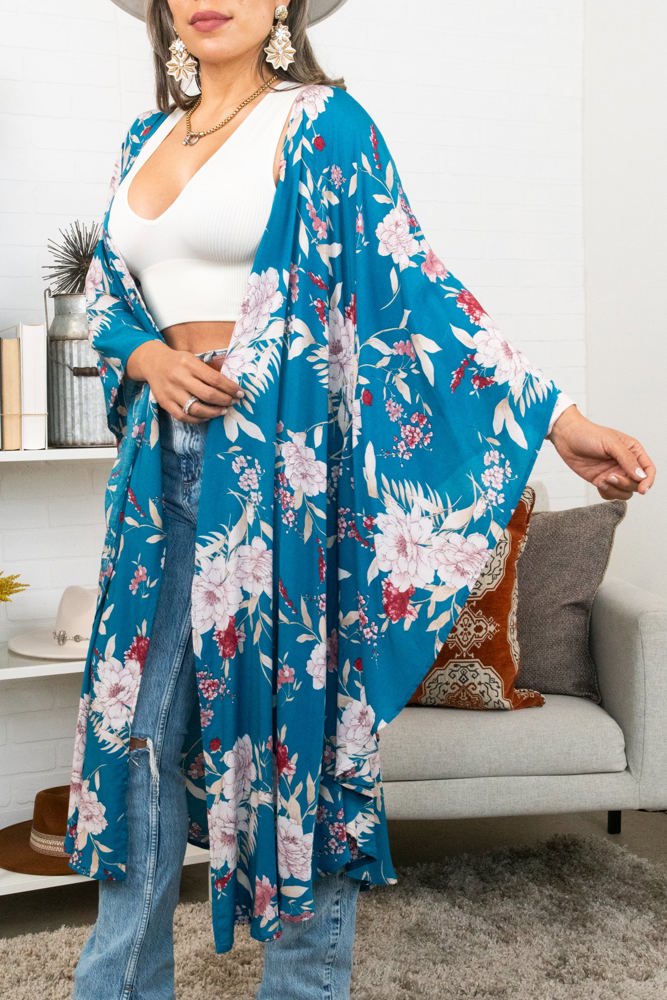 Floral Butterfly Sleeve Kimono