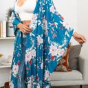 One Size Fits Most Teal Floral Butterfly Sleeve Kimono