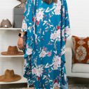 One Size Fits Most Teal Floral Butterfly Sleeve Kimono